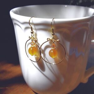 earrings  613# bohemian earrings Peach hoop earrings carnelian gemstone earring